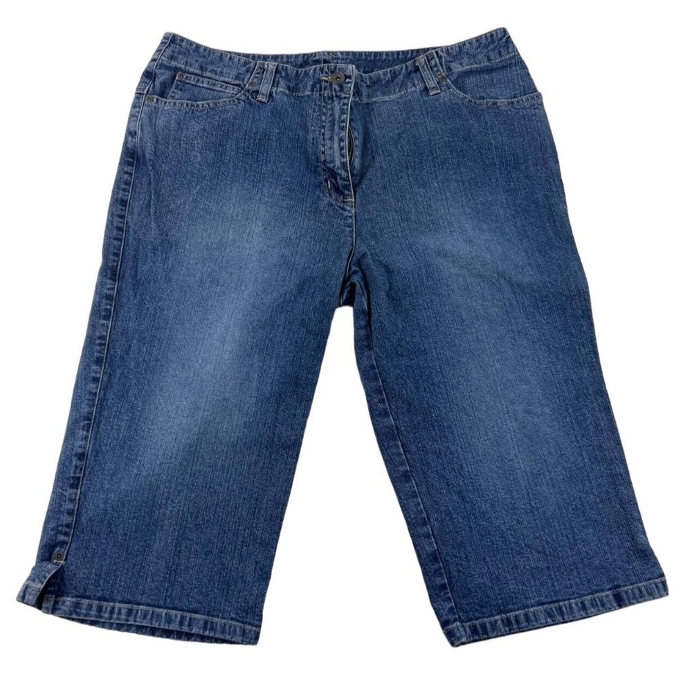 Denim Mid Rise Capri Blue Jeans Christopher & Banks Size 14 Flap Pockets